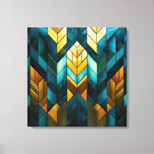 Lienzo Elegante Moderno Abstracto Geométrico Dorado Verde (Anverso)