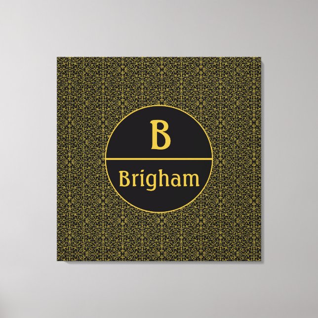 Lienzo Elegante Monograma negro y oro de filigrí (Anverso)