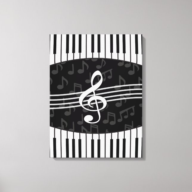 Lienzo Elegante Music Notes Treble Clef y Piano Keys (Anverso)