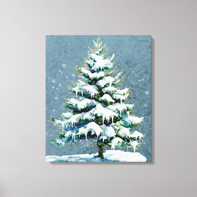 Lienzo Elegante Naturaleza Spruce Muro de nieve colgando (Anverso)