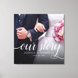 Lienzo Elegante Nuestra Historia Foto Boda Escrita a Mano