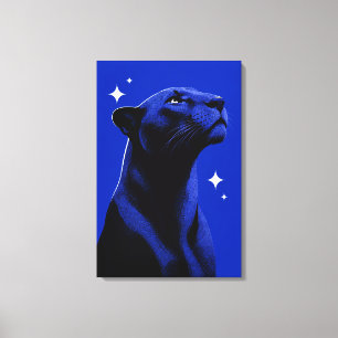 Lienzo Elegante Pantera Negra Azul Monocromo