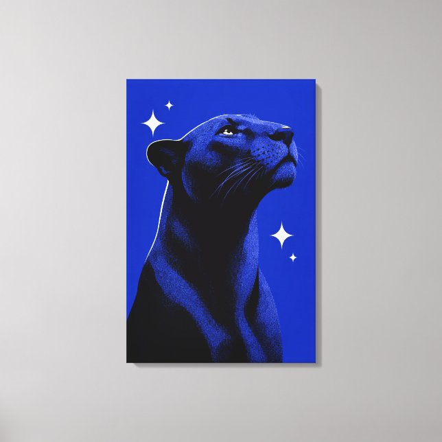 Lienzo Elegante Pantera Negra Azul Monocromo (Anverso)
