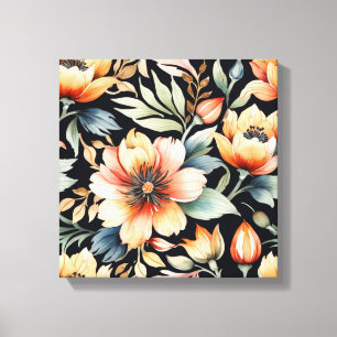 Lienzo Elegante patrón floral de barro sobre fondo negro