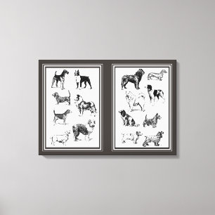 Lienzo Elegante perro de época cría el Diptych Sepia