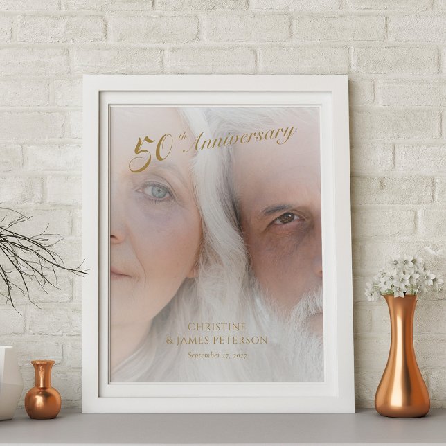 Lienzo Elegante Personalizado de Aniversario de Oro 50 (Celebrate 50 Years Personalized Golden Anniversary Canvas Print)