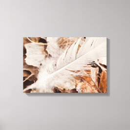 Lienzo Elegante Pluma Blanca Sobre Hojas Doradas