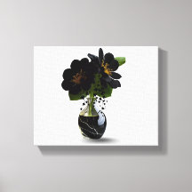 Elegante ramo floral negro en jarrón de mármol.
