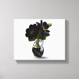 Lienzo Elegante ramo floral negro en jarrón de mármol.