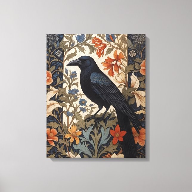 Lienzo Elegante Raven Negro William Morris Inspirado Flor (Anverso)