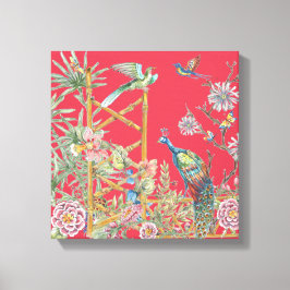 Lienzo Elegante Red Peacock Oriental Floral Chinoiserie