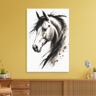Lienzo Elegante retrato de caballo Sumi-e monocromo