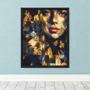 Lienzo Elegante retrato de mujer en mosaico dorado y azul