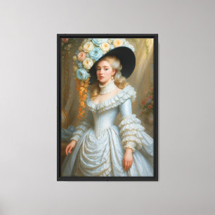 Lienzo Elegante Rococo Lady con Gorra floral