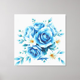 Lienzo Elegante Rosa Azul Floral Artesanía Pared Decoraci