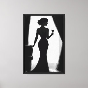 Lienzo Elegante silueta de mujer con vidrio de vino