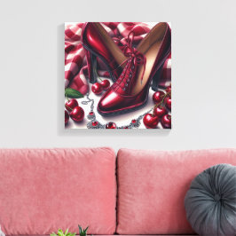 Lienzo Elegante tacones rojos altos con cereza