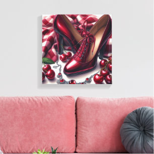 Lienzo Elegante tacones rojos altos con cereza