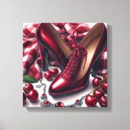 Lienzo Elegante tacones rojos altos con cereza
