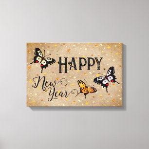 Lienzo Elegante tipografía mariposa Stars Rustic New Year