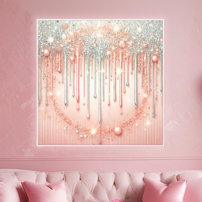 Lienzo Elegante tono rosa con destellos plateados y goteo (A chic glam accent featuring blush tones and silver glitter for stylish interior decor.)