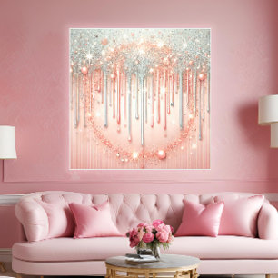 Lienzo Elegante tono rosa y goteo de brillo plateado