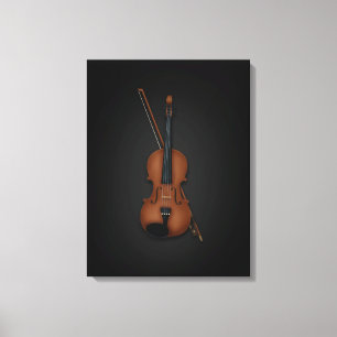 Lienzo Elegante Trompe L'oeil Violin & Bow en negro 18x24