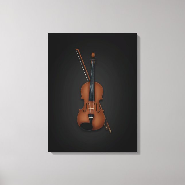 Lienzo Elegante Trompe L'oeil Violin & Bow en negro 18x24 (Anverso)
