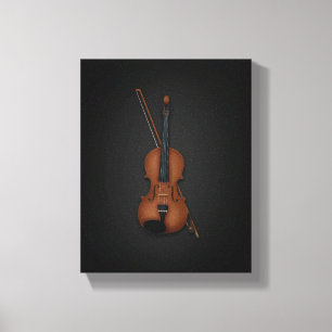 Lienzo Elegante Trompe L'oeil Violin & Bow en negro 8x10