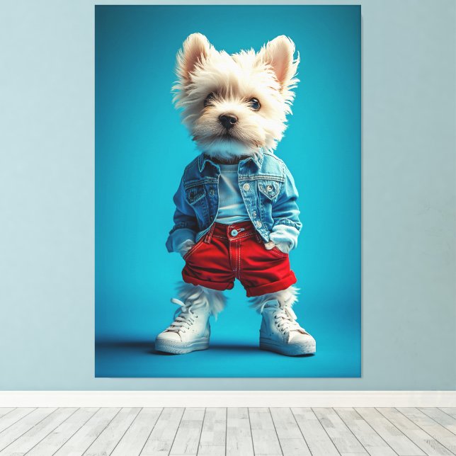 Lienzo Elegante Westin Pup en Denim y Sneakers (Insitu (piso de madera))