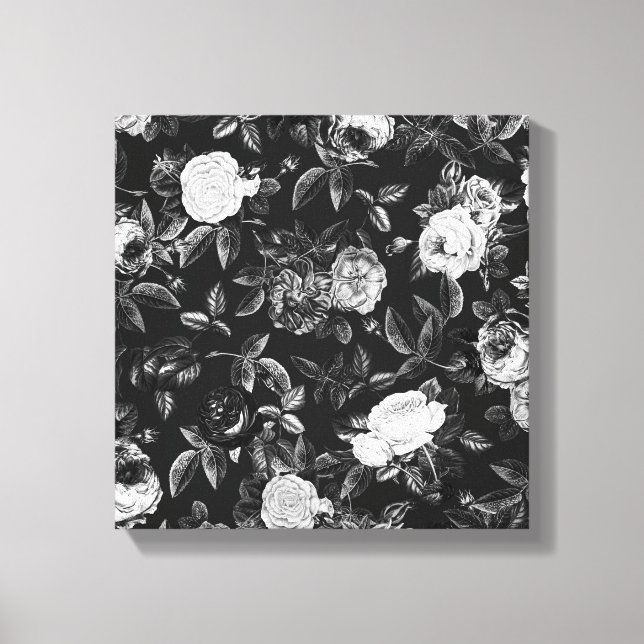 Lienzo Elegantes rosas blancas y negras de época (Anverso)