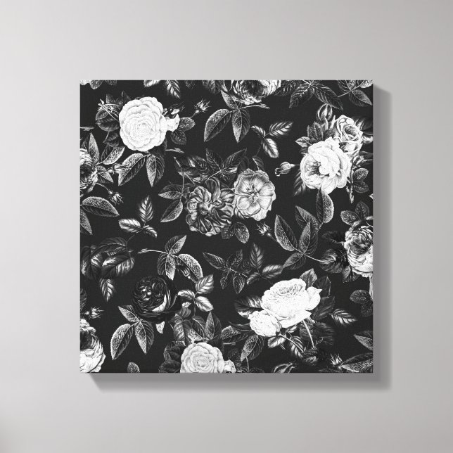 Lienzo Elegantes rosas blancas y negras de época (Anverso)
