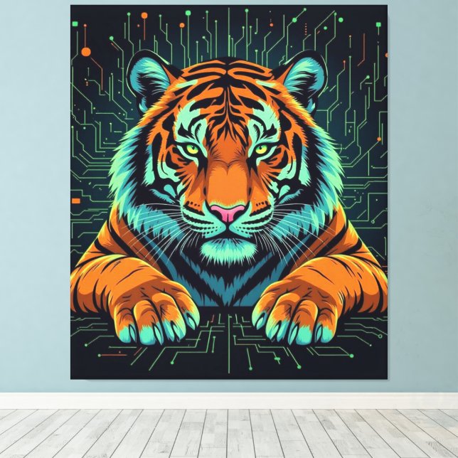 Lienzo Elektrisierender Tiger – Kraftvolle Wildnis  (Insitu (piso de madera))