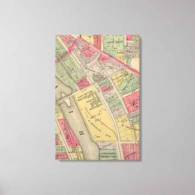 Lienzo Elgin Illinois 1871 Map Elgin Watch Factory (Anverso)