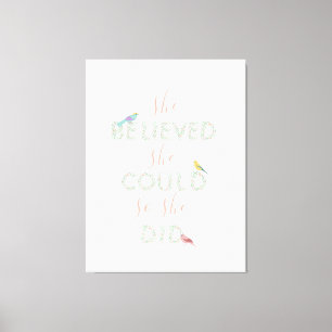 Lienzo Ella creía que podía carta floral pájaro feminista