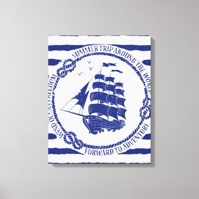 Lienzo Emblema Náutico Con Barco De Vela (Anverso)