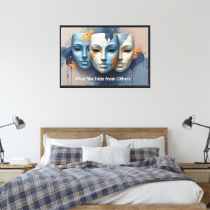 Lienzo Emociones Ocultas - Máscara Surrealista Contemporá