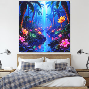 Lienzo Encantado sueño de bosque de río vibrante