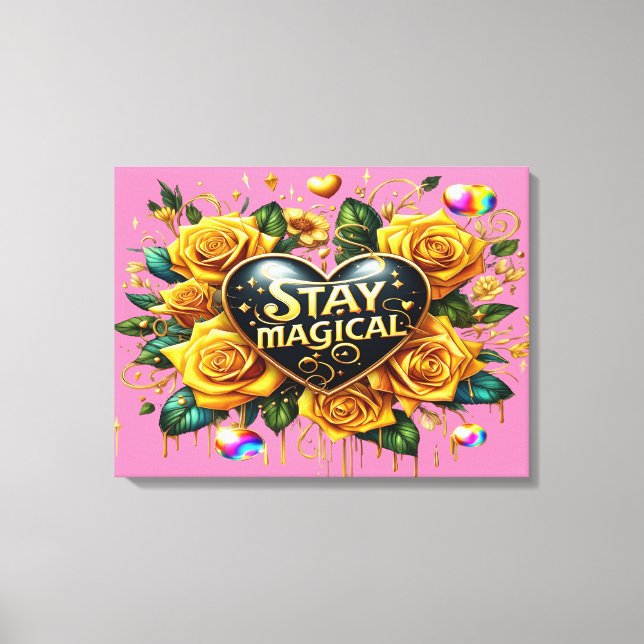 Lienzo Encantador Bouquet de Rosas dorados y corazón24x18 (Anverso)