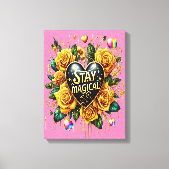 Lienzo Encantador Bouquet de Rosas dorados y corazón 12x1 (Anverso)