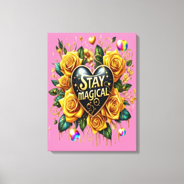 Lienzo Encantador Bouquet de Rosas dorados y corazón 18x2 (Anverso)