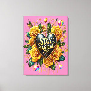 Lienzo Encantador Bouquet de Rosas dorados y corazón 18x2