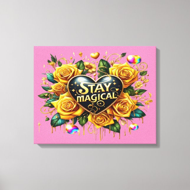 Lienzo Encantador Bouquet de Rosas dorados y corazón 20x1 (Anverso)