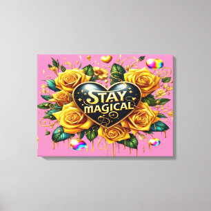 Lienzo Encantador Bouquet de Rosas dorados y corazón 24x1