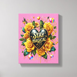 Lienzo Encantador Bouquet de Rosas dorados y corazón 8x10