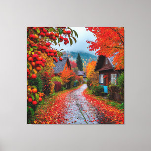 Lienzo Encantador camino de pueblo otoñal