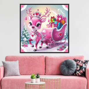 Lienzo Encantador reno rosa con corona adorada con joyas