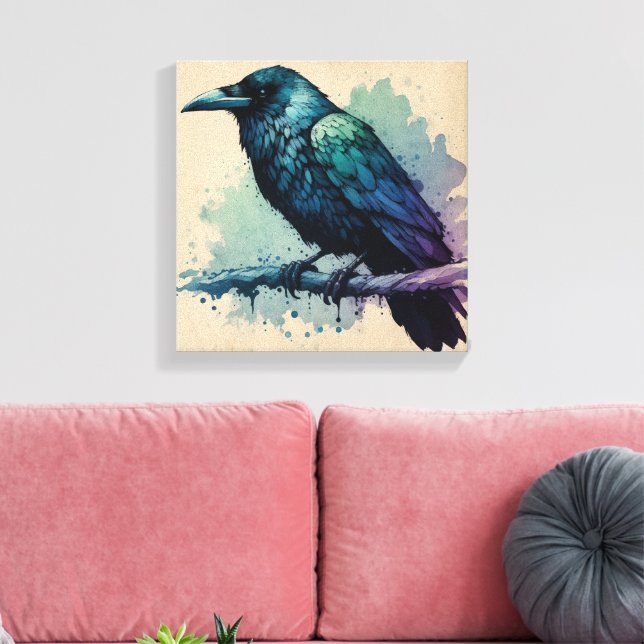 Lienzo Encantador Watercolor Raven Art: Negrita y mística (Insitu (Sala de estar))