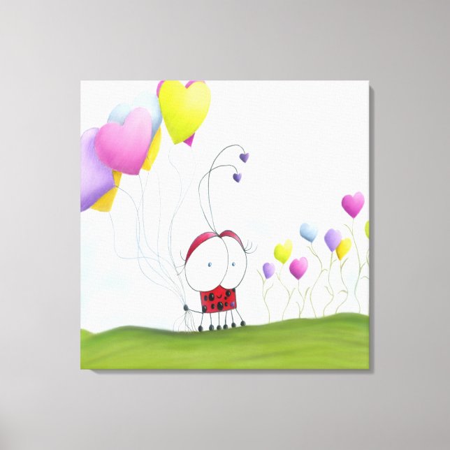 Lienzo Encantadora Ladybug con los globos del corazón col (Anverso)