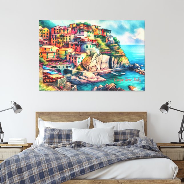 Lienzo Encanto costero Italia Acuarela Cinque Terre | (Insitu(Dormitorio))